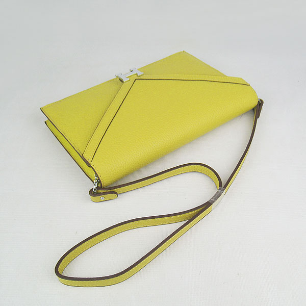 7A Hermes Togo Leather Messenger Bag Lemon With Silver Hardware H021 Replica - Click Image to Close